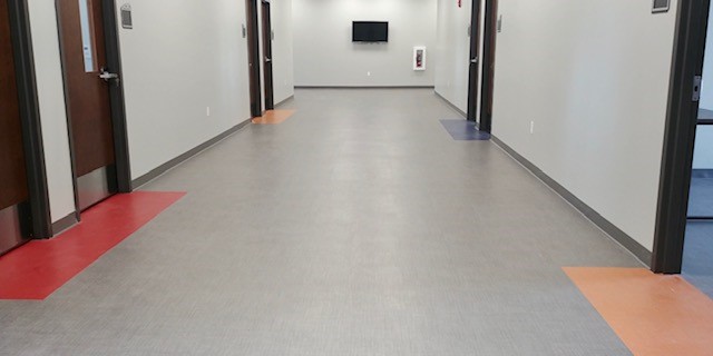 St. Anthony Wayfind flooring in a classroom hallway